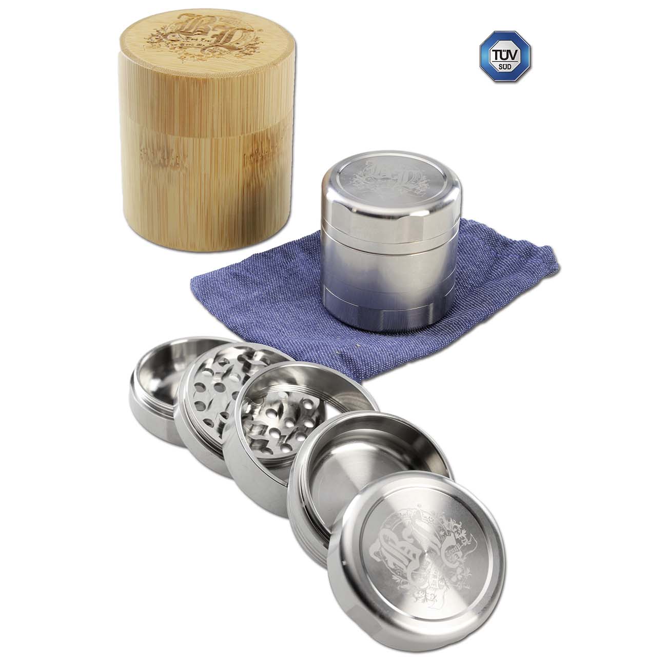 Edelstahlgrinder 5 tlg Lieferumfang